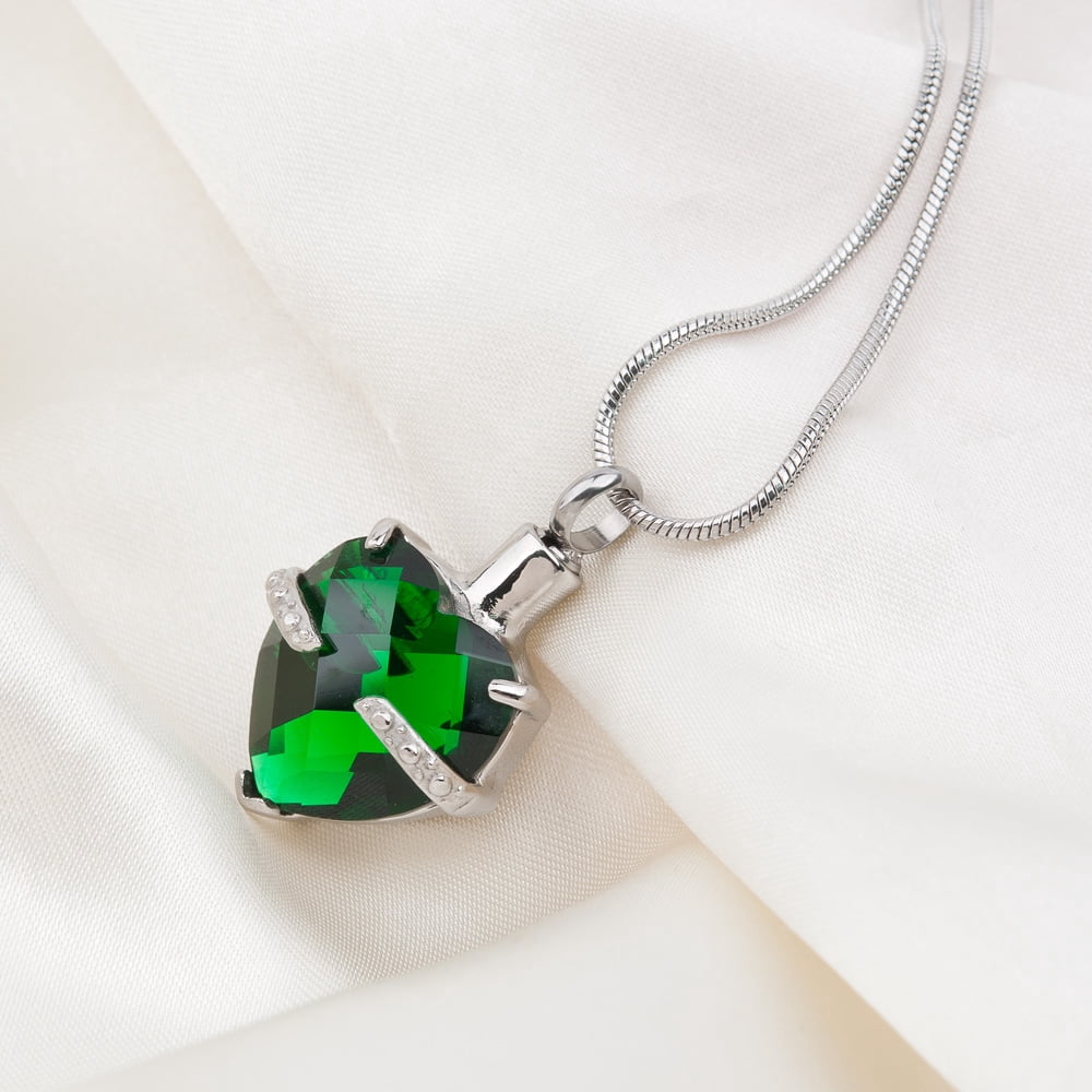 Cremation Urn Neckalce for Human Ashes May Birthstone Crystal Heart Heart Memorial Keepsake Jewelry with Free Funnel Kit and Velvet Jewelry Box (May)