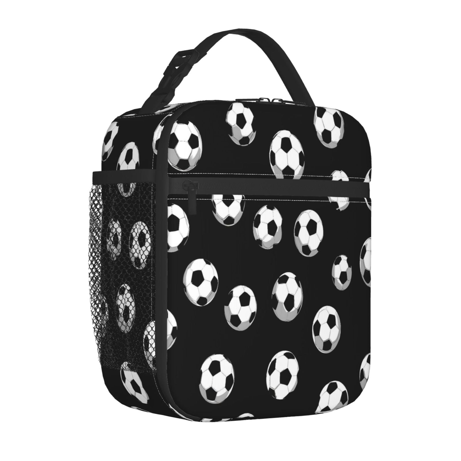 Lunch Bag For Women Men Insulated Portable Lunch Box Bento Box Office Picnic Travel Cooler Bag Seamless Pattern Soccer Football
