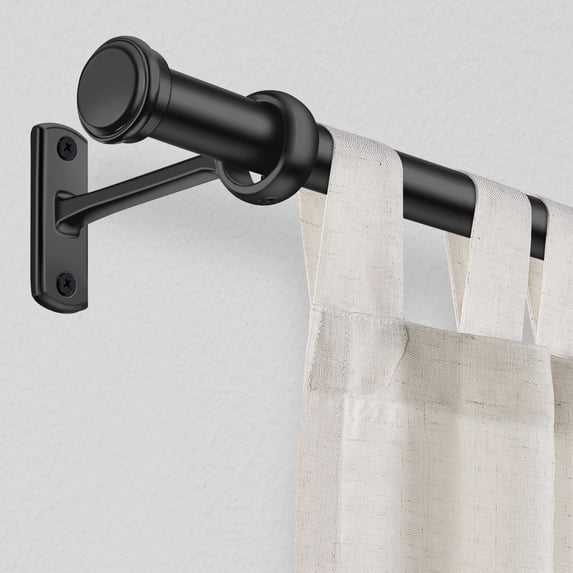 1" Black Curtain Rod, Adjustable Rust Resistant with Decorative Finials, Wall & Ceiling Mount, 72" to 144", Indoor & Outdoor Single Curtain Rod