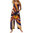 thumbnail image 2 of LNZGNM Halloween Womens Jumpsuit Sunburst Pumpkin Printed Square Neck Sleeveless Wide Leg Jumpsuit with Side Pockets and Button Straps,Yellow (XL), 2 of 6
