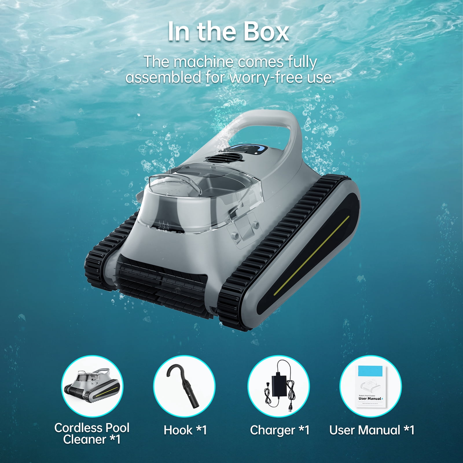 Cordless Robotic Pool Cleaner with 180W Powerful Suction, Smart Navigation for Inground & Above Ground Pools