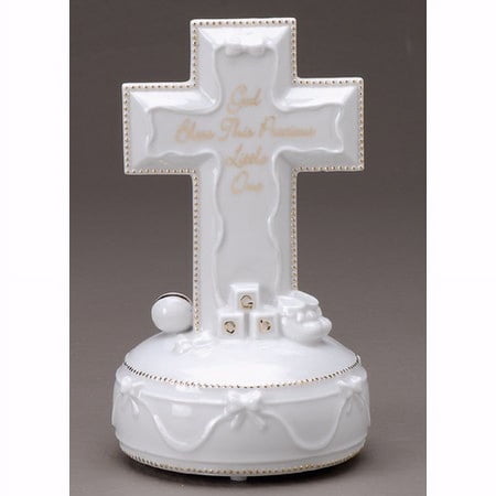 GOD BLESS THIS PRECIOUS LITTLE ONE Porcelain Musical Baby Cross (Plays Jesus Loves Me) QGL5411