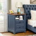 thumbnail image 6 of Farmhouse 2 Drawers Nightstand with Charging Station, Rustic Wood Night Stand with Drawers for Bedroom, Vintage Bedside Table Small Dresser Chest of Drawers for Living Room, Blue, 6 of 7