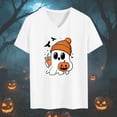 thumbnail image 4 of mgoYE Women's Halloween Shirts Cute Ghost with Coffee Pumpkin Graphic Casual Halloween Tee Autumn Thanksgiving Tops Women T Shirt S, 4 of 5