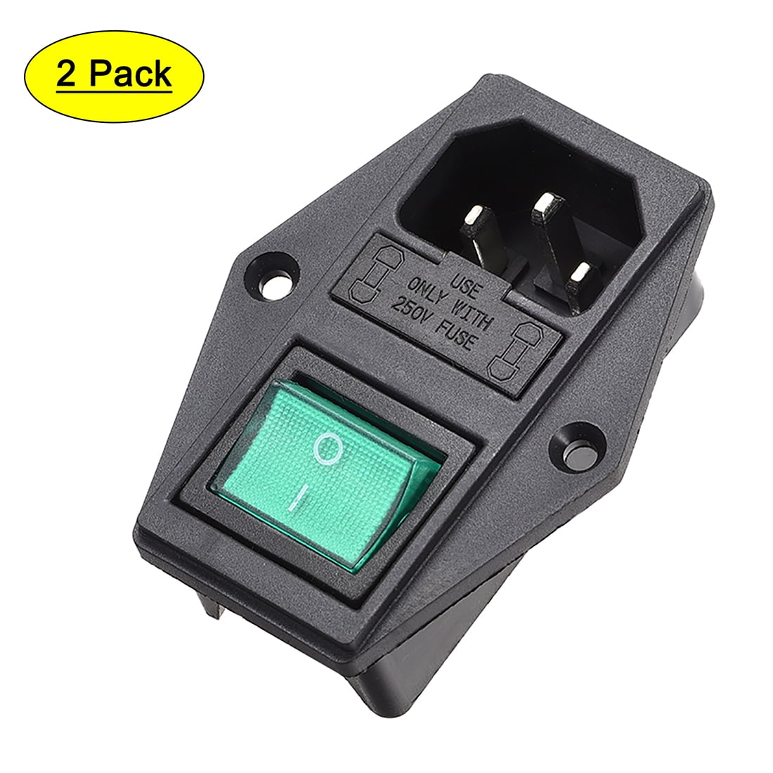 1x Green LED Rocker Switch Fuse Holder IEC320 C14 Inlet Power Socket AC250V 10A 