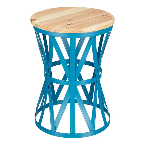 Mainstays Forset 18" Teal Metal Garden Stool with Wood Top Walmart