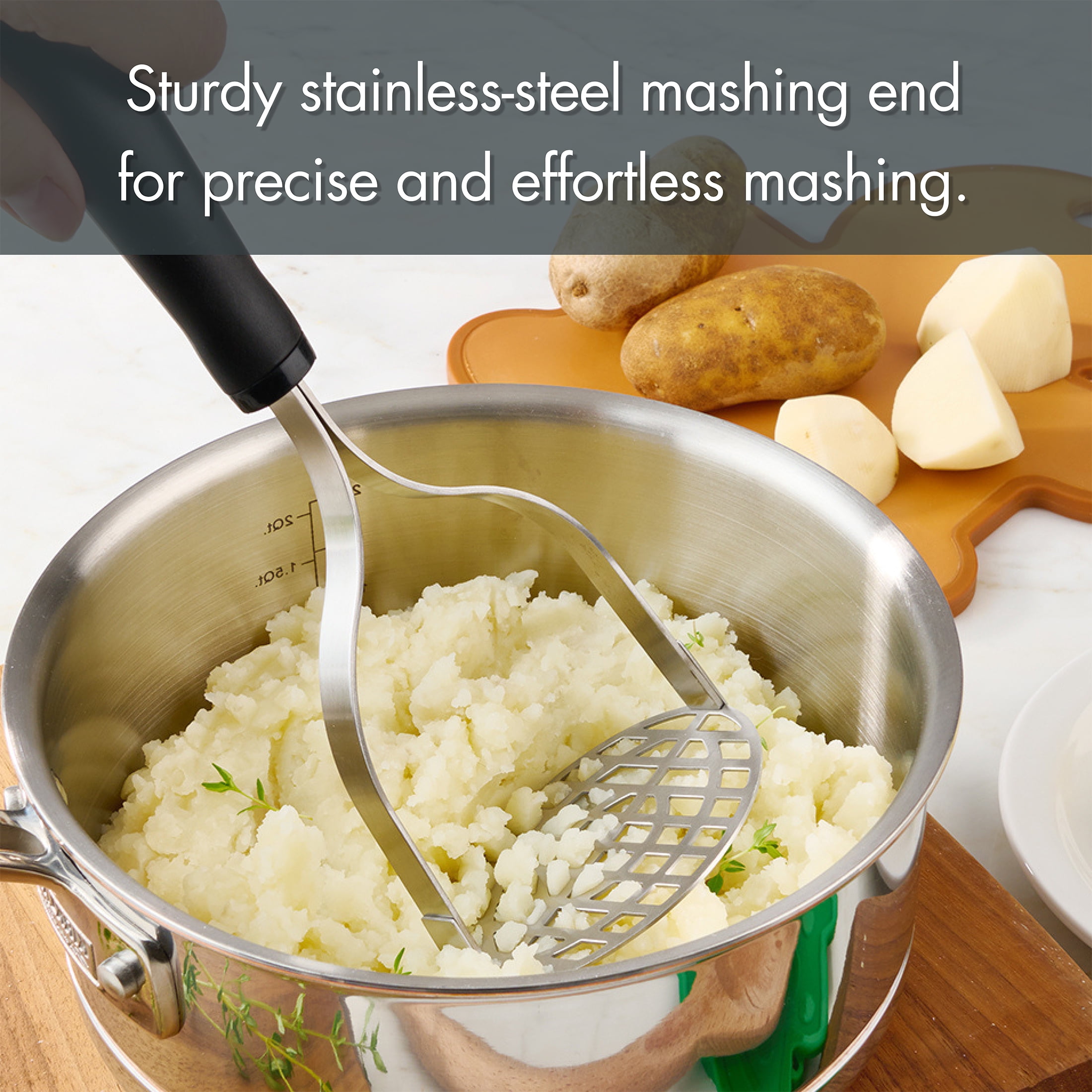 Mainstays 10" Stainless Steel Potato Masher, Black