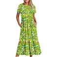 thumbnail image 2 of gljltg Women's Casual Flower Print Tiered Maxi Dress with Pockets, Polyester Spandex Lightweight Breathable Summer Winter, Beach Travel Work Party Outfit, Easy Care Washable, 2 of 6