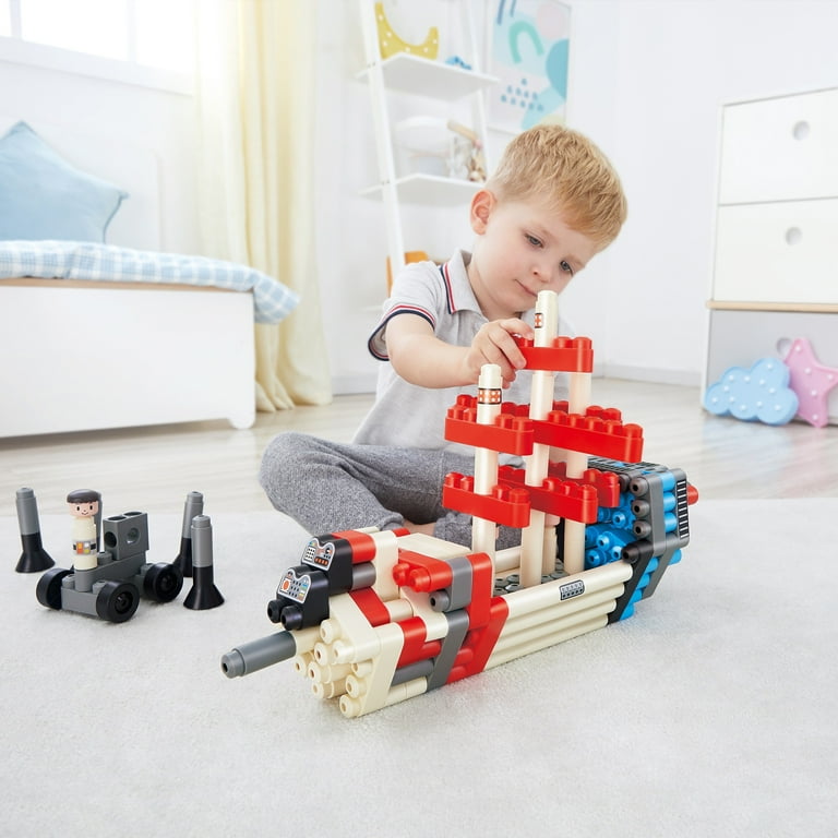 Hape: PolyM: Adventure Rocket - Red-Blue-White - 138pc Building
