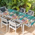 thumbnail image 2 of Spring Flowers Table Cloths for 8 Foot Rectangle Tables, Farmhouse Watercolor Teal Wood Grain Patio Waterproof Elastic Fitted Tablecloths, Washable Rectangular Table Cover for Camping, 2 of 8