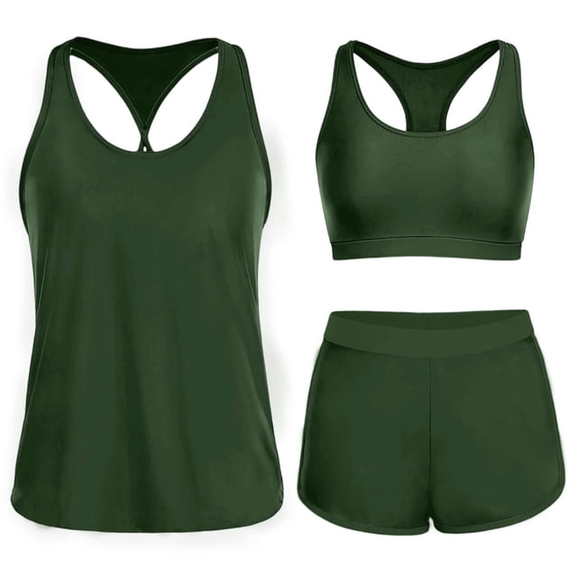 Tankini de moda para mujer, color sólido con cojín en el pecho y sin soporte de acero, traje de baño holgado con cordón dividido, trajes de baño de 3 piezas para mujer, trajes de baño tankini para muj
