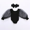 thumbnail image 4 of LNMQLPDBS Girls' Clothing Sets Puff Long Sleeve with Mesh Solid Color Crewneck Romper Bodysuit + Bow Headban 2pcs Outfits Baby Girl Clothes 9-12 Months Thin Breathable Summer Clothes, 4 of 6