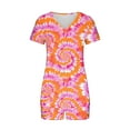 thumbnail image 4 of 2 Piece Pajamas Sets for Women Summer Tie-dye Outfits Short Sleeve Pleated V Neck Top and Shorts Set lounge Homewear (M, pink), 4 of 5