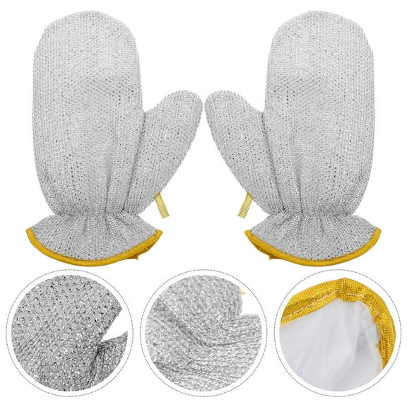 ROMANSENTIAL 2Pcs Useful Gloves Cleaning Gloves Reusable for Cloth Washing Silver Style