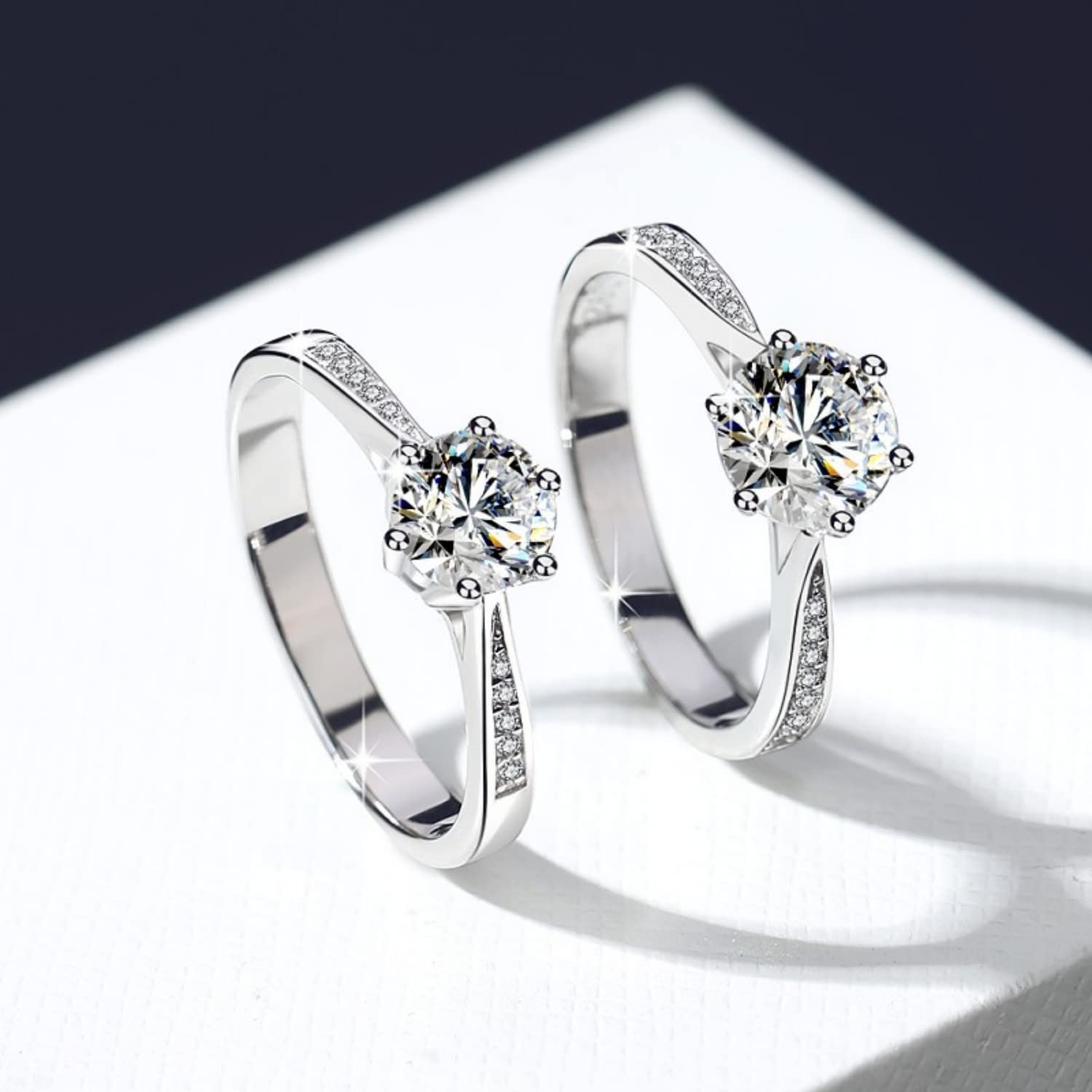 WAHZAUS 2 to 5 Carat D Color VVS1 Moissanite Engagement Rings for Women, S925 Sterling Silver Diamond Rings for Wedding Valentine's Day Birthday Gift with Certificate