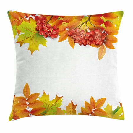 Autumn Border (Rowan Throw Pillow Cushion Cover, Autumn Branches Border Design with Red Ashberries and Dried Leaves Graphic, Decorative Square Accent Pillow Case, 24 X 24 Inches, Orange Lime Green Red, by)