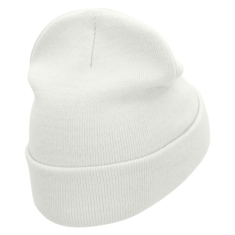 Melting Happy Face Embroidered 12 Inch Long Knitted Beanie - White