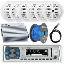 Pyle PLMRB29W Bluetooth Marine Receiver Stereo w/Pyle 100W 5.25'' 2-Way Marine Speakers(3-Pairs), Enrock Marine Antenna, Pyle 4-Channel 400W Marine Amplifier & Enrock Marine 50' 16G Speaker Wire
