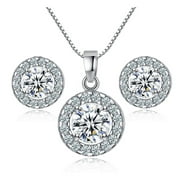 Fashion Shiny Rhinestone Pendent Crystal Wedding Necklace Earrings Jewelry Set