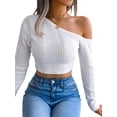 thumbnail image 3 of hirigin Women's Spring Autumn Short Knitted Sweater Solid Color Long Sleeve Off Shoulder Knitwear, 3 of 6