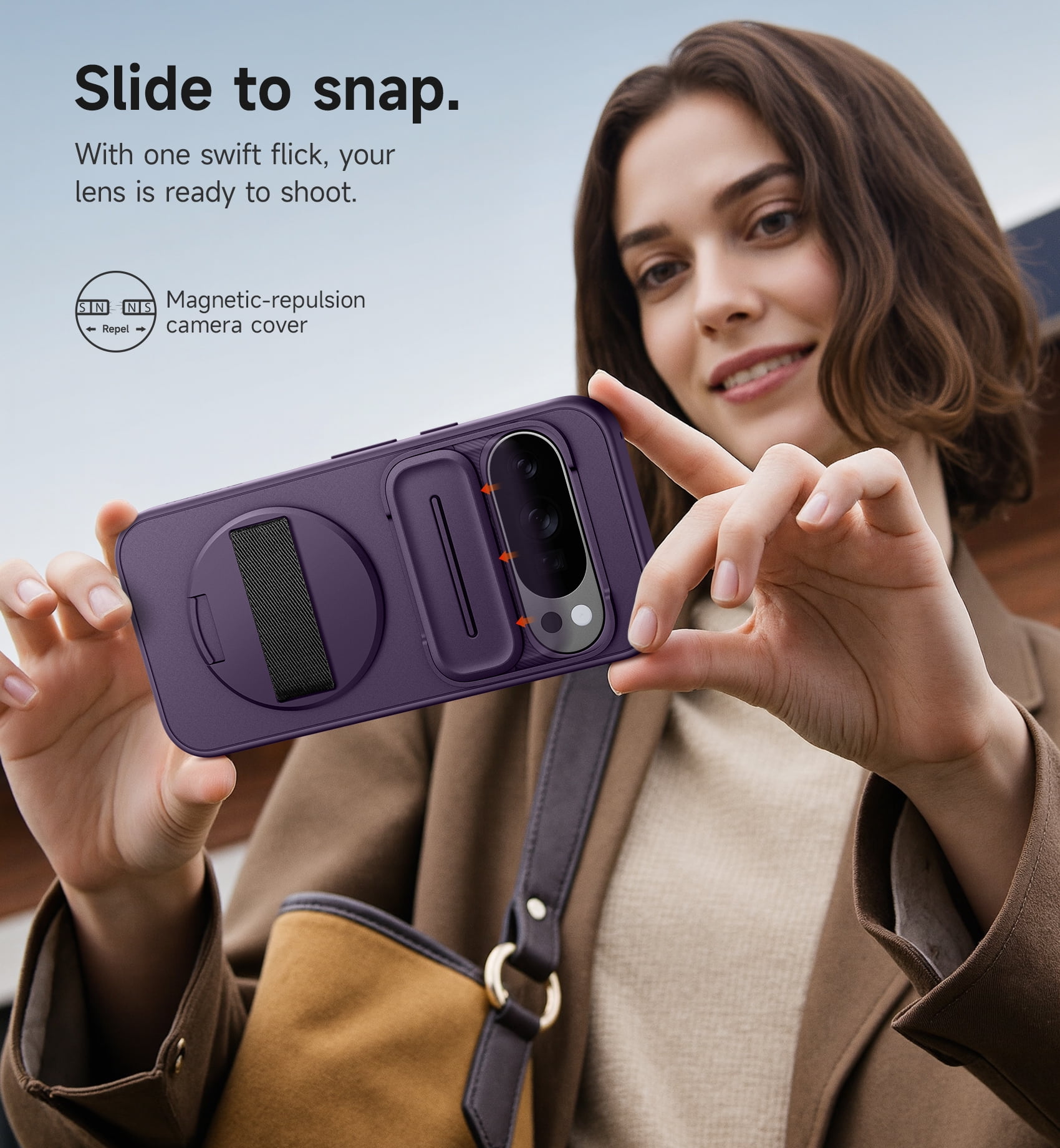 Suritch for Google Pixel 10 Pro XL Phone Case with 360° Rotatable Hand Strap Grip, Kickstand and Camera Cover, Rugged Shockproof Protective Cover, Purple