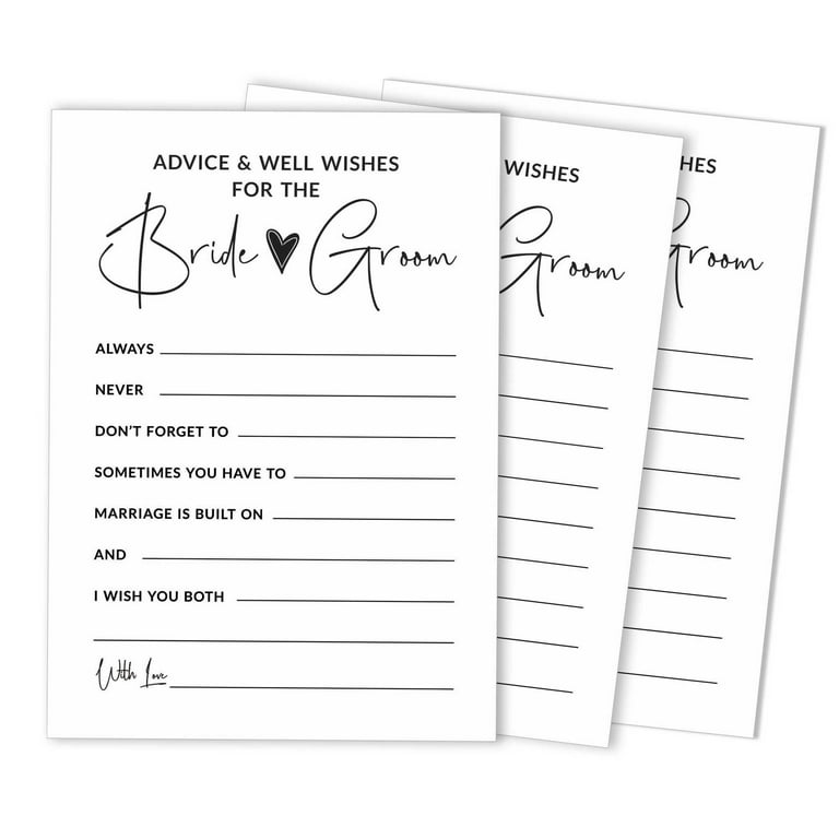 Inkdotpot Pack Of 50 Classic White Advice Cards, Advice & Wishes For The  Bride and Groom, Mr and Mrs Wedding Game Activity 5x7 inches - Walmart.com