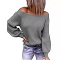 thumbnail image 4 of Suéter de punto suelto de talla grande con hombros abiertos Otoño e invierno Cuello de un solo carácter Suéter de color sólido Suéter de mujer europeo y americano, 4 of 6