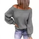 thumbnail image 4 of Suéter de punto suelto de talla grande con hombros abiertos Otoño e invierno Cuello de un solo carácter Suéter de color sólido Suéter de mujer europeo y americano, 4 of 6