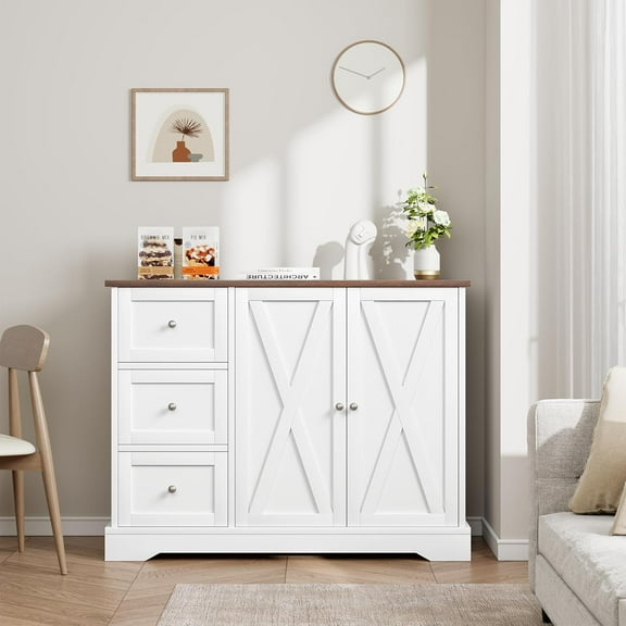 GAOMON Buffet Cabinet with Storage, 41" Coffee Bar Cabinet, Modern Sideboard with Drawers and Doors, Rustic White Cabinet for Kitchen, Dining, and Living Room