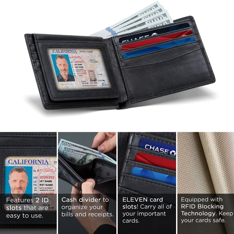 Serman Brands Full Grain Leather RFID Bifold Wallet, Black photo 6