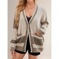 thumbnail image 5 of Women'S Fall Color Block Oversized Cardigan Sweater V-Neck Button Down Knit Cardigan Jacket Khaki L, 5 of 8