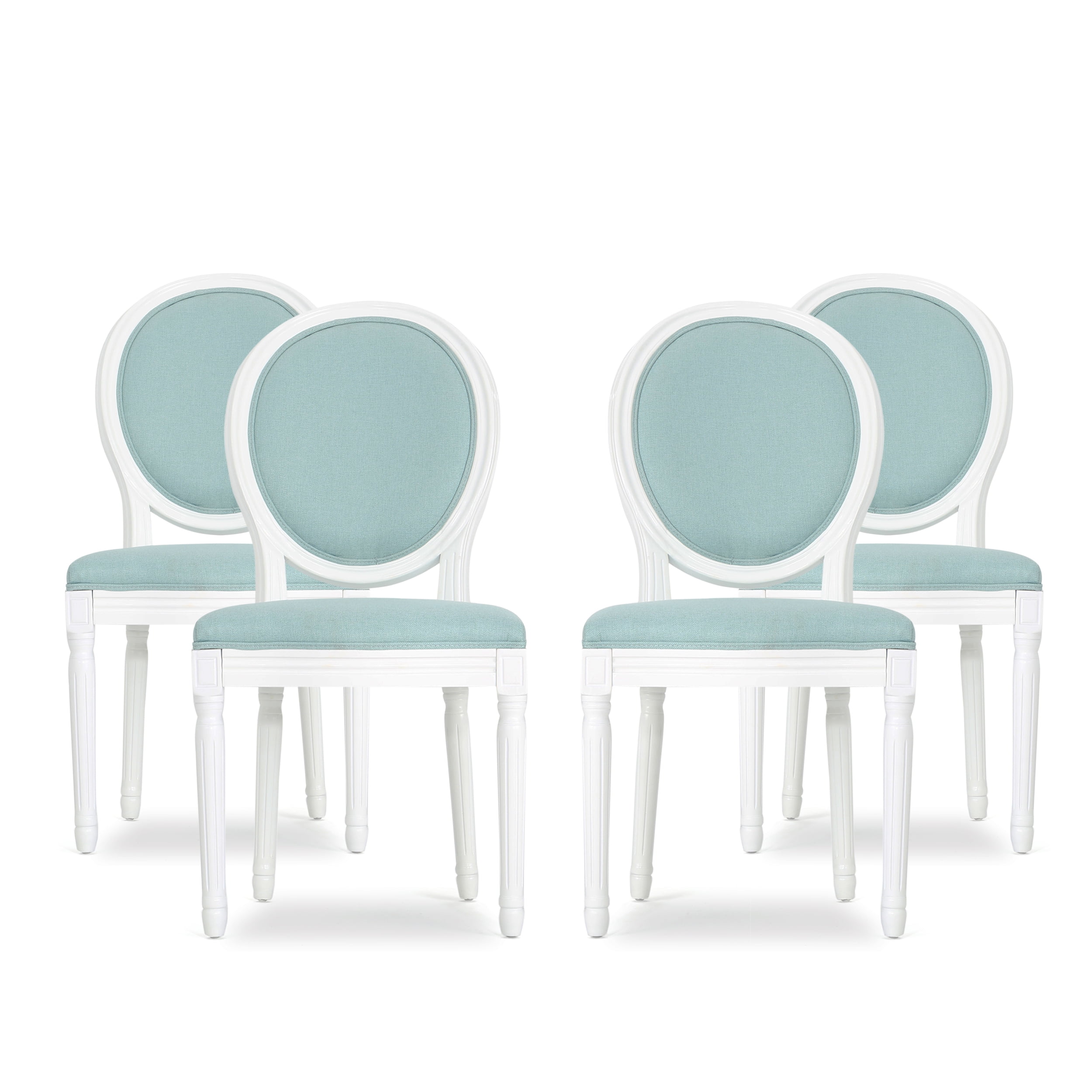 Lariya French Country Fabric Dining Chairs, Set of 4, Light Blue and White