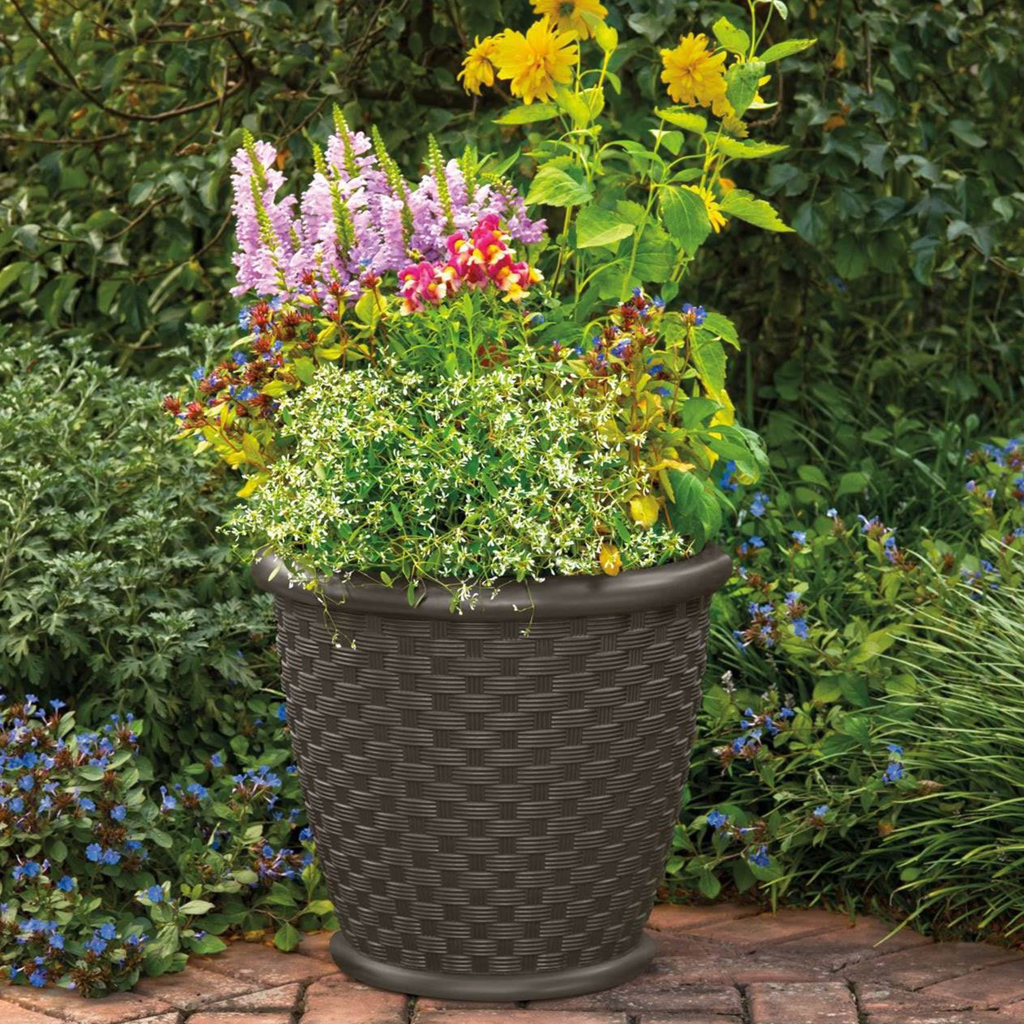 Suncast Sonora 22" Wicker Decorative Garden Flower Planter, Brown (4 Pack)