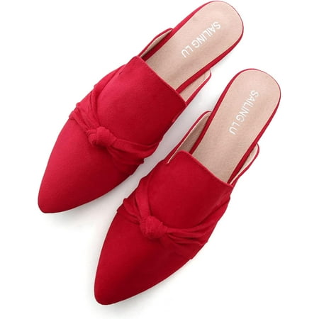 

Pfhytec LU Cute Flats Mules for Women Pointed Toe Backless Loafers Shoes Slip on Comfortable Mules Shoes Clogs