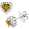 Platinum-Plated Sterling Silver Heart-Cut Citrine Pave CZ Earrings