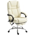 thumbnail image 1 of Chaise de Bureau Blanche avec Massage et Repose-Pieds Inclinable - Chaise de Direction Ergonomique pour la Maison et le Bureau - Vibration à 6 Points, Cuir PU, Hauteur Réglable (26 Pouces x 26 Pouces x 49.6 Pouces), 1 of 7