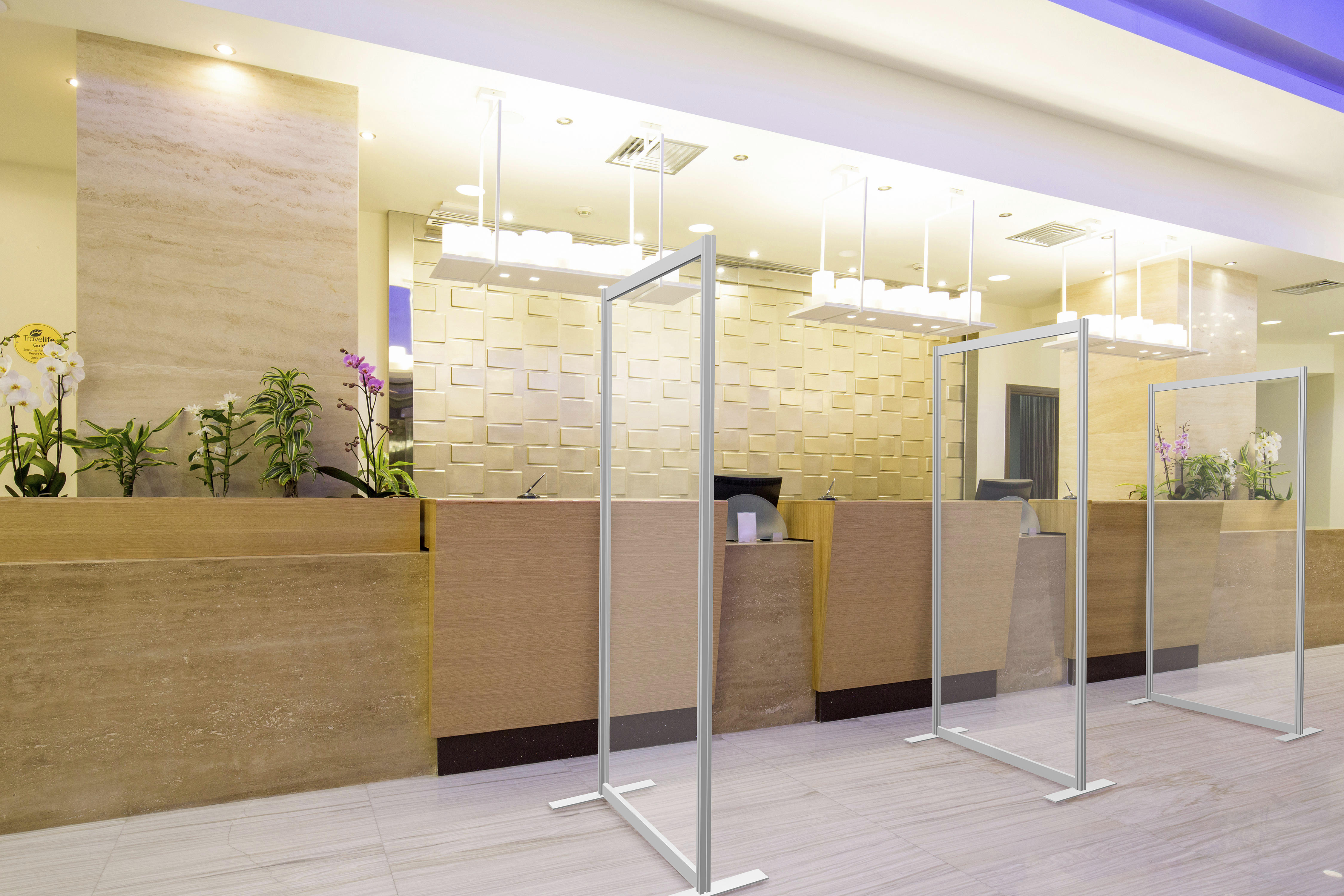Stationary Floor Partition Rigid Anodized Aluminum Frame single panel - CLEAR - 40L" x 22W" x 72H"