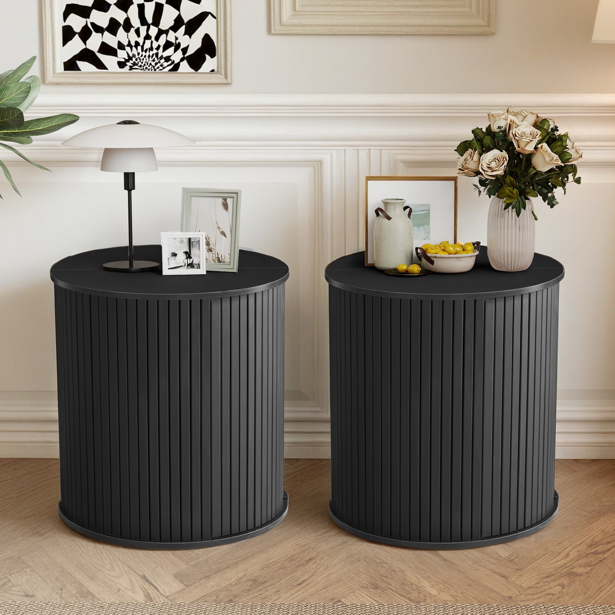 Wirrytor Semi-circle Side Table for living room set of 2, Fluted End Table for Small Spaces,Modern Small Accent Tables, Bedside Table, Couch Side Table, Nightstand for Bedroom Couch,Black