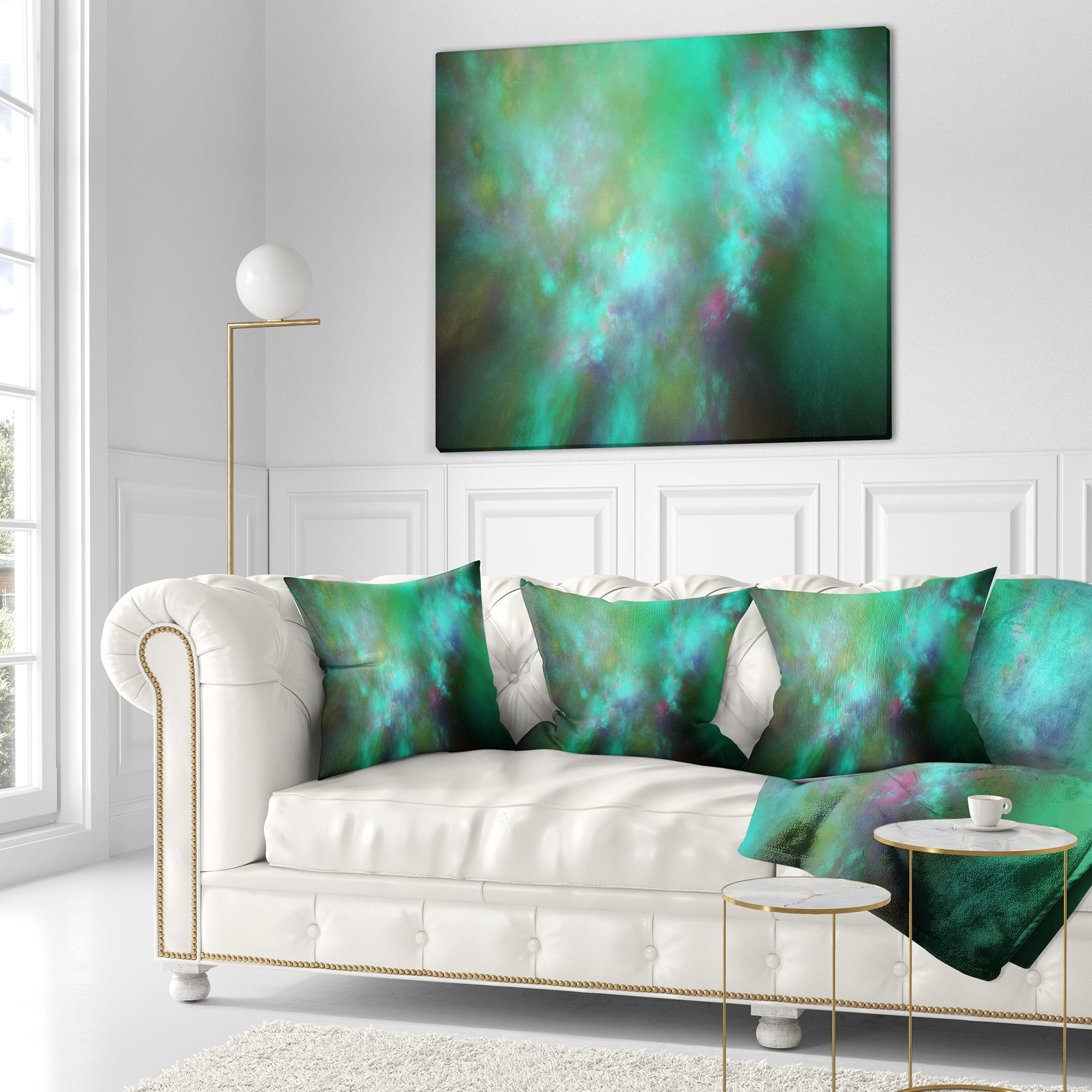 Designart Blue Fractal Sky with Blur Stars - Abstract Throw Pillow - 16x16