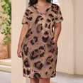 thumbnail image 3 of Leopard Print Summer Sundress for Curve Women Casual Pattern Plus Size V Neck Short Sleeve Loose Fit Oversize Dresses, 3 of 5
