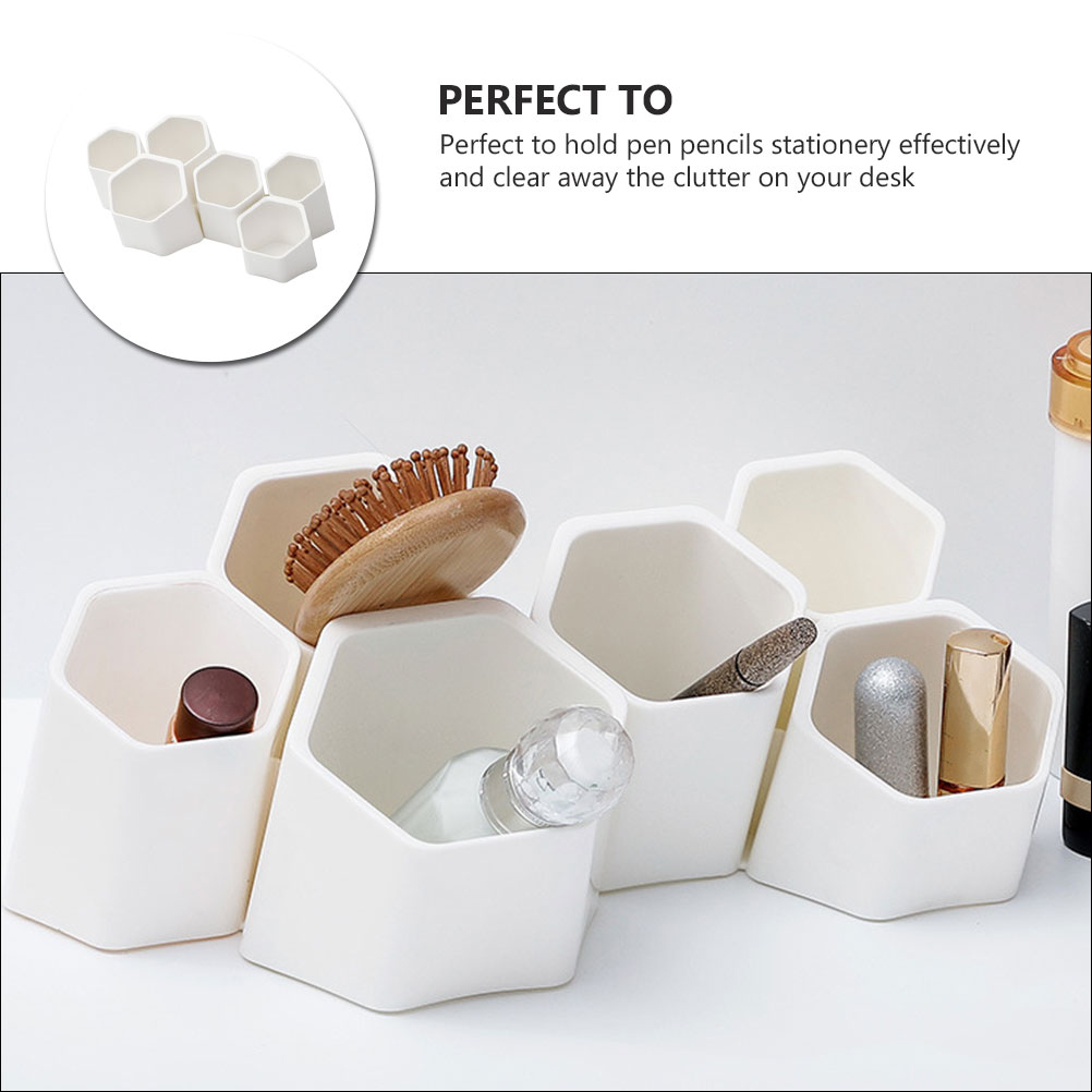 OUNONA 6-Pack White Desktop Pen Holders, Wall-Mounted Stationery Organizers for Home Office Desk Accessories