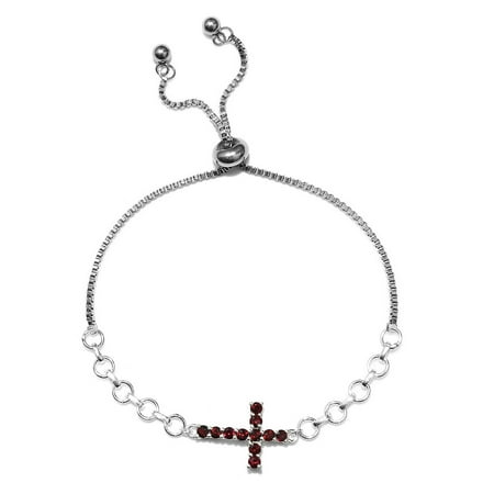 925 Sterling Silver Round Garnet Bolo Bracelet Adjustable Elegant Fashion Jewelry for Women Graduation Gifts for Her Cttw 0.8