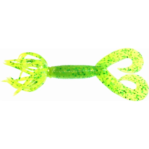yamamoto yamamoto double tail hula grub 5", chartreuse w/large chart & green