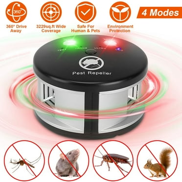 SkyAuks 360° Ultrasonic Repellent for Effective Pest Control, Plug-in, 4 Modes, 12x12x7.5 cm, 179 g