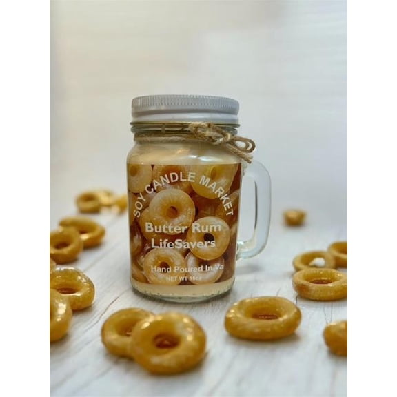 Soy Scented Candles | Handmade & Highly Aromatic Candles Burns Upto 85 Hours in Glass Jar - Perfect for Home Decor, Wedding, Birthday, Dinner (Butter Rum Lifesavers, 12 oz)