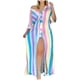 thumbnail image 1 of Vestido Casaul para mujer con cuello en V y media manga con estampado de rayas y botones con abertura Fridja qw4478, 1 of 7