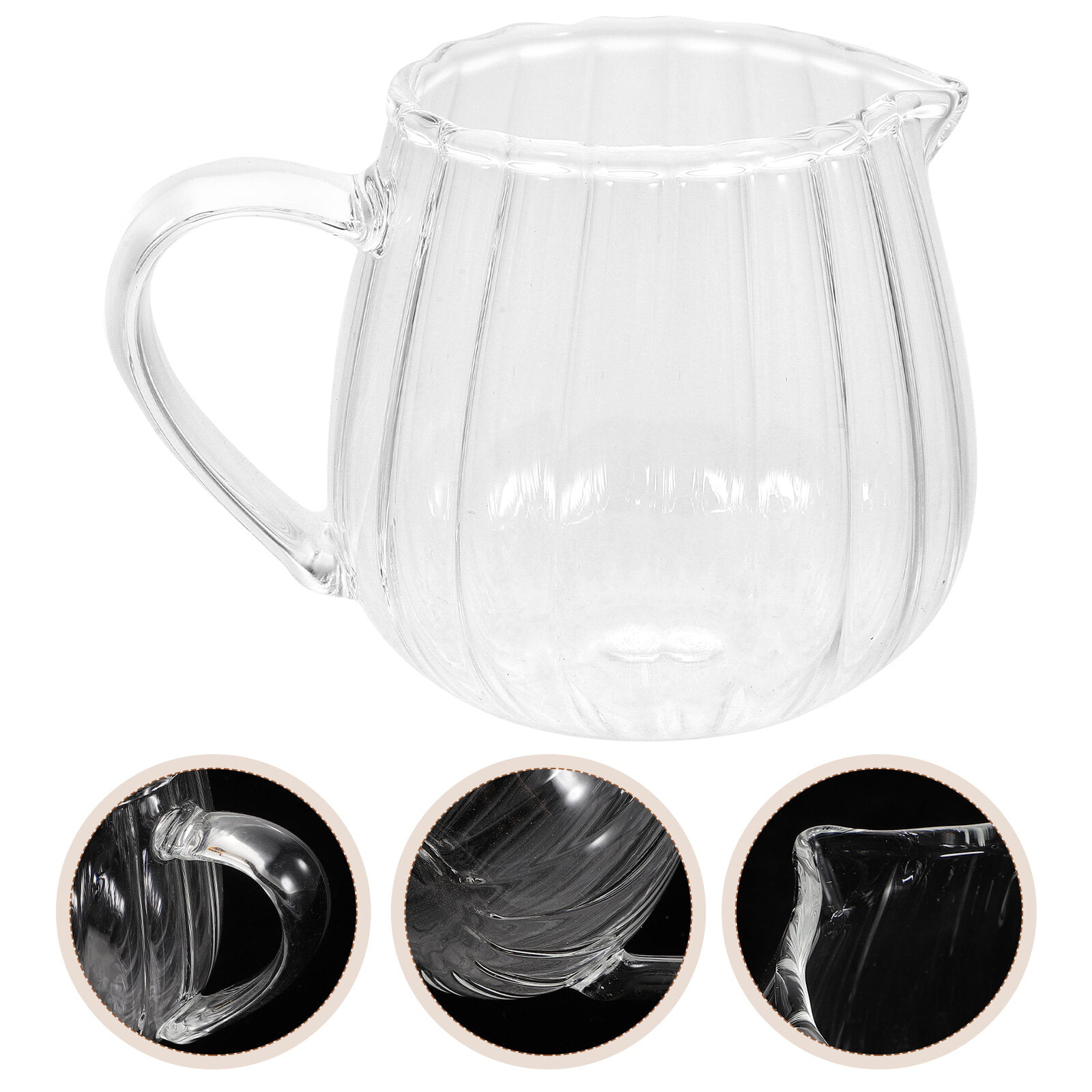 Crystalia Creamer Pitcher with Handle and Lid, Small Glass Body and  BPA-Free Plastic Lid, Mullti Purpose Pourer, 7 Ounces