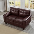 thumbnail image 3 of 59" Loveseat Modern Design Faux Leather Couch, Living Room Sofa with Storage, Big Armrest Sofa, Upholstered Breathable PU Leather Sofa (Burgundy), 3 of 11