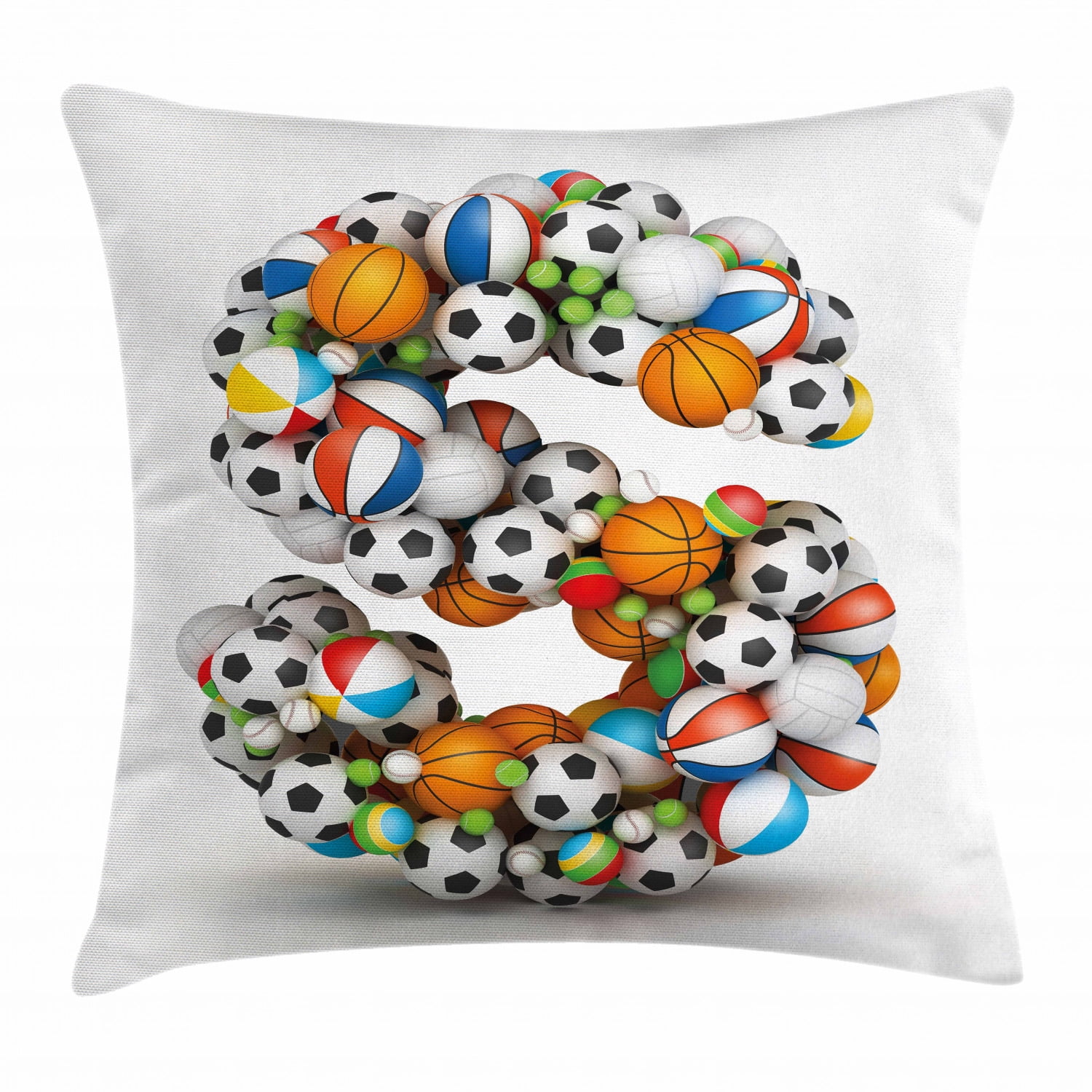 Letter S Throw Pillow Cushion Cover, Boys Kids Sports Design Match Competition Children Capital S Initials Name Print, Decorative Square Accent Pillow Case, 16 X 16 Inches, Multicolor, by Ambesonne