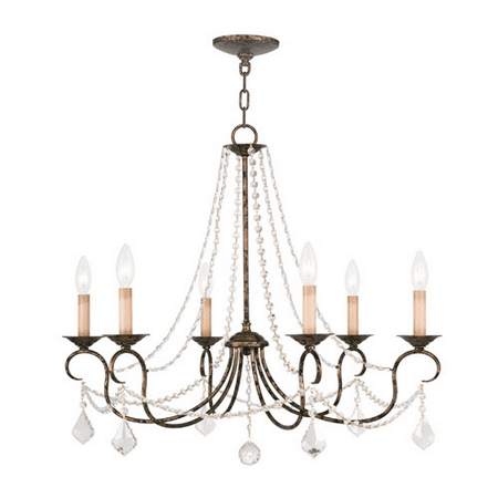 

Chandeliers 6 Light With Hand Applied Venetian Golden Bronze size 28 in 360 Watts - World of Crystal